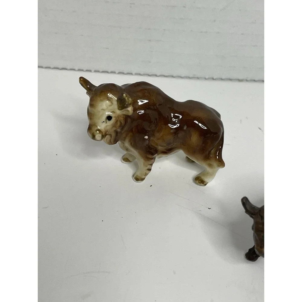 American Bison Buffalo Calf Miniature Figurine 2 Porcelain One Metal Brass? READ